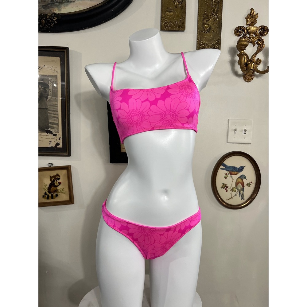 Triangl Pink Floral Print Two-Piece Bikini Swimwear Set Size Medium